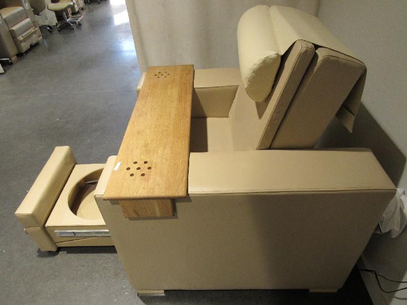 Custom Design Salon Pedicure Chair Reclining Back w/ Tan Upholstered w/ Air Dry Arms, Pull-Out Base