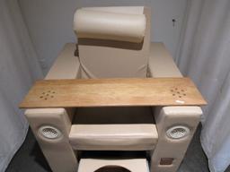 Custom Design Salon Pedicure Chair Reclining Back w/ Tan Upholstered w/ Air Dry Arms, Pull-Out Base