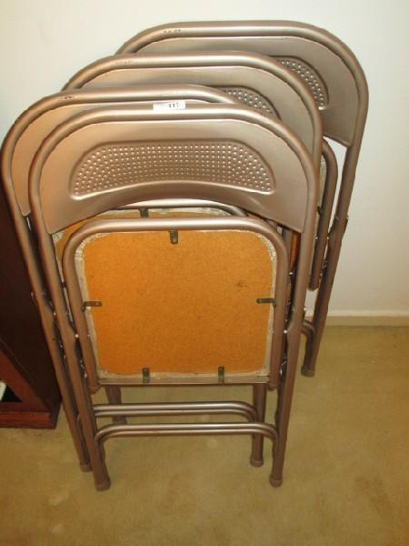 4 Metal Folding Chairs w/ Tan Upholstered Seat