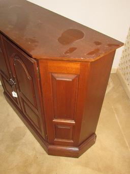 Ethan Allen Solid Cherry Panel Design Entry Cabinet 1 Inlay Shelf, 2 Hutch Doors, Metal Pulls