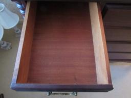 Wooden Dark 6 Drawer Dresser, Scallop Skirting w/ Curved to Pad Wooden Feet