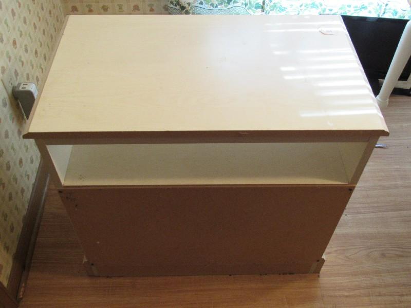 Light Wooden Organizer 2-Tier w/ 2 Drawers, Panel Back, Arch Skirt