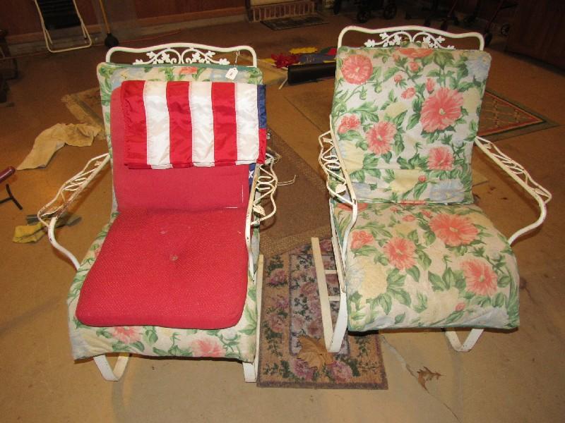 Pair - White Metal Scroll/Leaf Design Patio Chair w/ Cushion