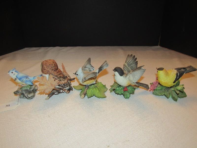 Lot - Lenox Fine Porcelain Chickadee, Tufted Titmouse, American Goldfish, Blue Bird