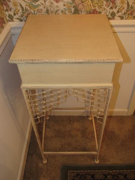 Chic-Shic Tall Side Table w/ 1 Drawer Antique Design Tin Legs w/ Wicker-Design Skirting