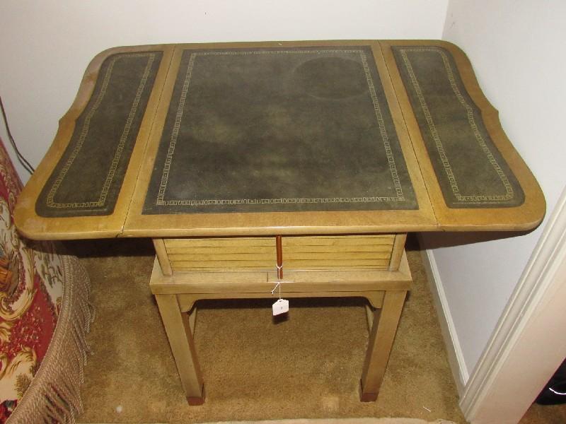 Pair - Drop Leaf Wooden Side Tables, 1 Drawer Black Legs w/ Brass Capped Feet, Slat Drawers