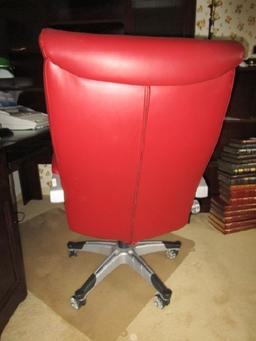 Red Leather Upholstered Office Chair Metal Base on Casters