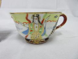 Made in Occupied Japan Porcelain Cup & Saucer Hand Painted Goddess & Dragon Design