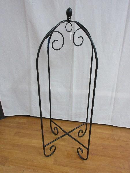 Black Metal Scrollwork Design Folding Hanging Basket Plant Stand w/ Top Finial