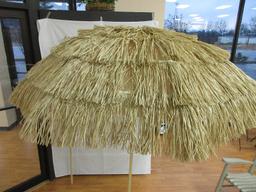 Pair - Hula Thatched Style Tiki Tropical Design Umbrellas on Metal Poles