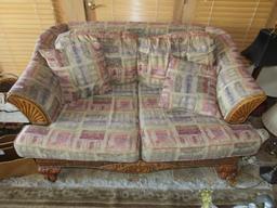 Fantastic Long 2 Seat Patio Sofa Wicker Skirting, Scalloped Wood Arms