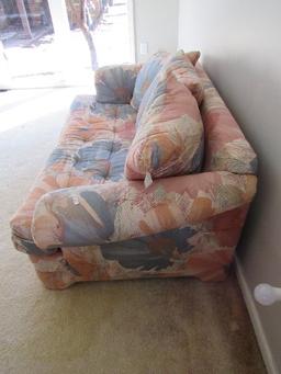 Alan White Company Blue/Orange Floral Pattern 2 Seat w/ Rolled Arms, Pillows