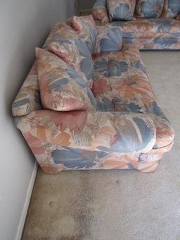 Alan White Company Blue/Orange Floral Pattern 2 Seat w/ Rolled Arms, Pillows