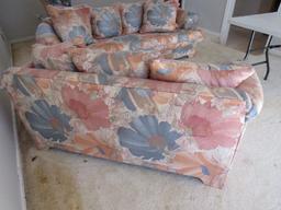 Alan White Company Blue/Orange Floral Pattern 2 Seat w/ Rolled Arms, Pillows