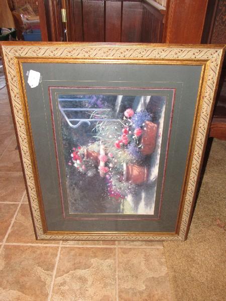 Large Ornate Floral Garden/Planter Scene in Ornate Twist Gilted Frame/Matt