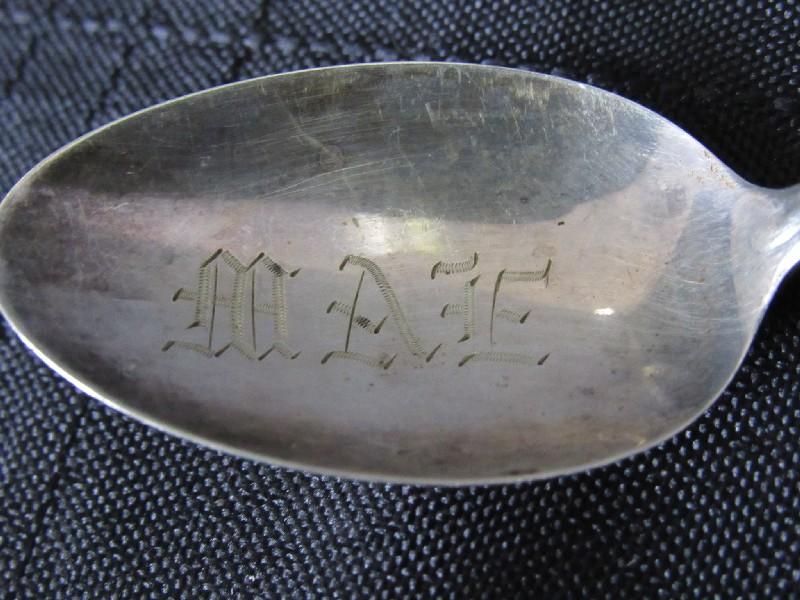 Lot - "MAE" Etched Dewdrop Design Teaspoon, RLB Sterling Pierced Sugar Spoon