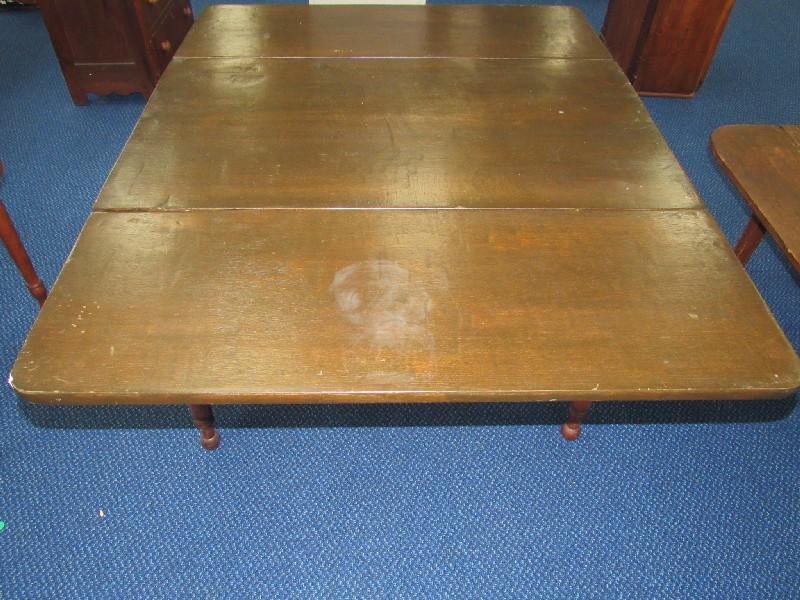 Dark Wooden Drop Leaf Table Grooved Spindle Legs, 1 Drawer, Dovetailed