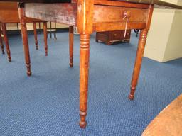 Dark Wooden Drop Leaf Table Grooved Spindle Legs, 1 Drawer, Dovetailed