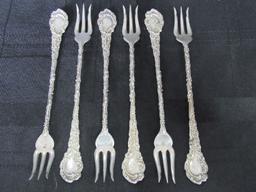 6 R.W. & S Sterling Lobster Forks Scroll/Floral Motif