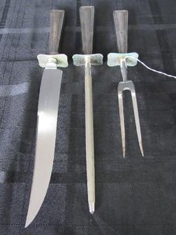 Sterling Handle Carving Set - Carving Knife, Meat Fork, File, Trim Design, Stainless Blade