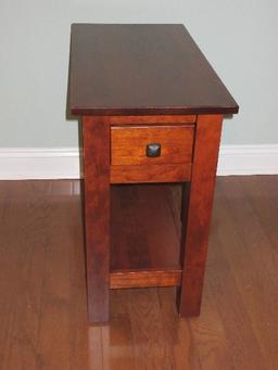 Mission Style Chair Side Table w/ Drawer & Base Shelf