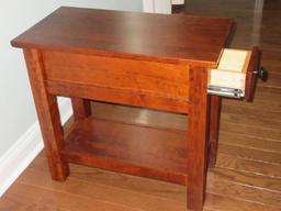 Mission Style Chair Side Table w/ Drawer & Base Shelf