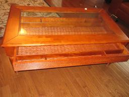 Unique Beveled Glass Top Display Coffee Table on Ring Turned Legs