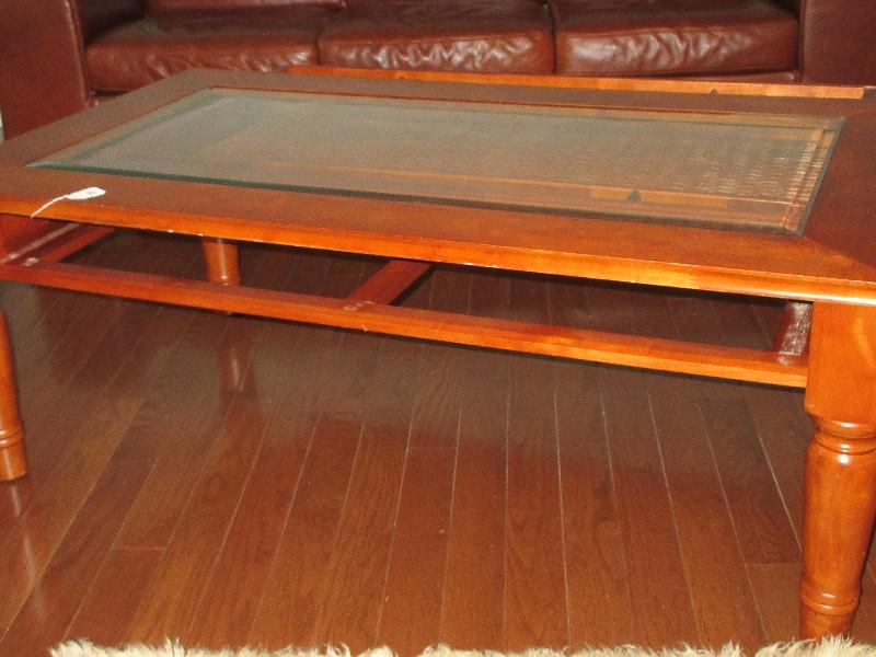 Unique Beveled Glass Top Display Coffee Table on Ring Turned Legs