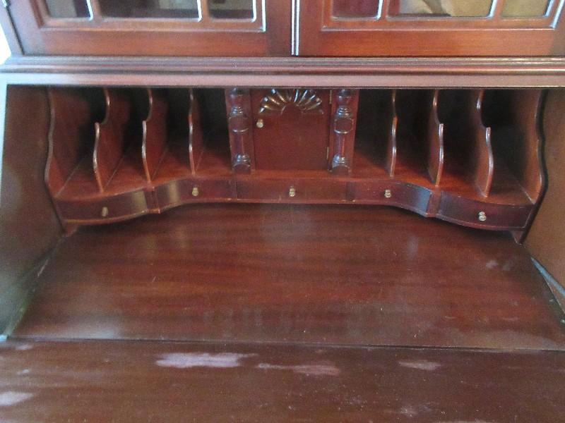 Splendid Mahogany Chippendale Style Serpentine Slant Front Secretary Bookcase