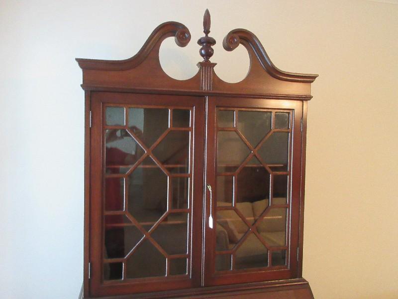 Splendid Mahogany Chippendale Style Serpentine Slant Front Secretary Bookcase