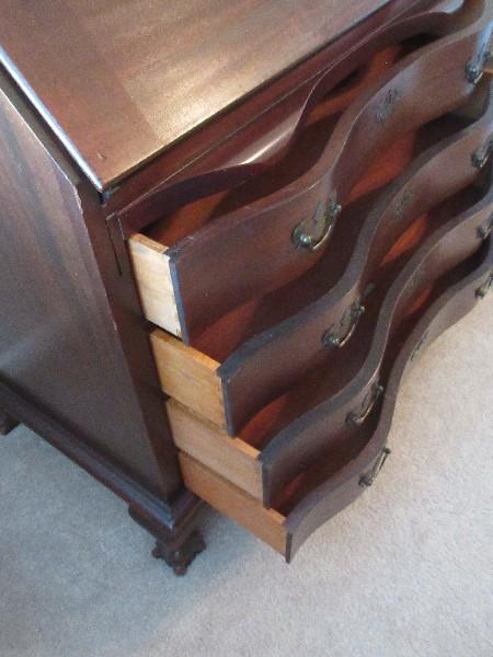 Splendid Mahogany Chippendale Style Serpentine Slant Front Secretary Bookcase