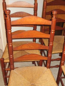 Set - 6 Pennsylvania House Traditional Cherry Ladder Back Chairs w/ Rush Seats