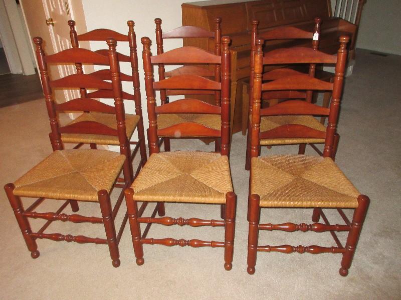 Set - 6 Pennsylvania House Traditional Cherry Ladder Back Chairs w/ Rush Seats