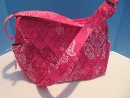 Vera Bradley Stamped Paisley Pink/White Colors Crossbody Purse "On The Go" Pocket Book