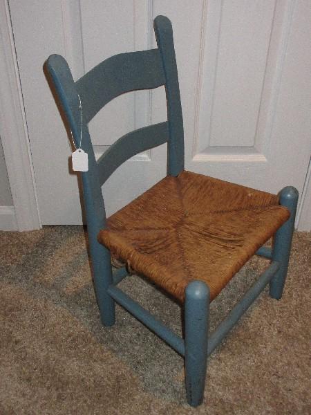 Painted Slate Ladder Back Child's Chair w/ Rush Seat