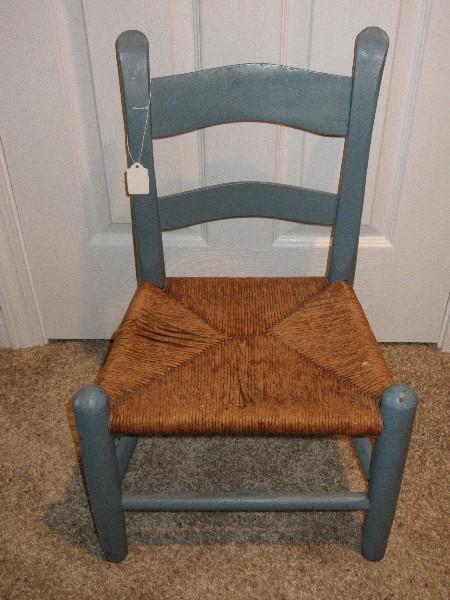 Painted Slate Ladder Back Child's Chair w/ Rush Seat