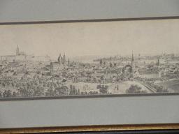 Rare Find Yard Long Engraving European Overview City Landscape Scene