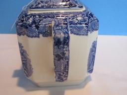 Masons Patent Ironstone China Vista Blue/White Pattern Fan Teapot & Lid