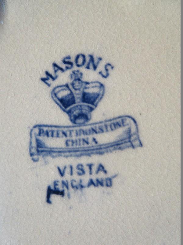 Pair - Masons Patent Ironstone China Vista Blue/White Pattern Blue Leaves Landscape Design