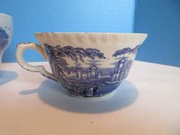 Group - 2 Masons Patent Ironstone China Vista Blue/White Pattern 2 1/4" Flat Cups