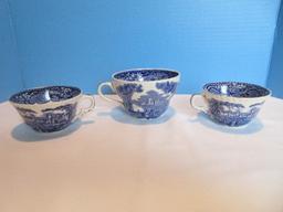Group - 2 Masons Patent Ironstone China Vista Blue/White Pattern 2 1/4" Flat Cups