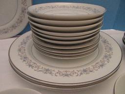 28 Pieces - Mikasa Fine China Deborah Pattern Blue Roses Tan Scrolls Design Dinnerware