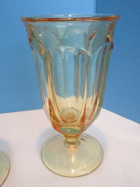 Set - 4 Imperial Glass-Ohio Old Williamsburg Pattern Yellow Pressed Glass Stem Iced Tea