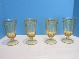 Set - 4 Imperial Glass-Ohio Old Williamsburg Pattern Yellow Pressed Glass Stem Iced Tea