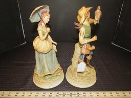 National Pottery Co. Classic Gallery Collection Hunting Man/Lady w/ Dog Ceramic Figurines