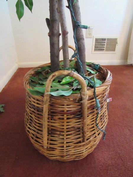 Wicker Basket Planter w/ Tall Faux Ficus Tree