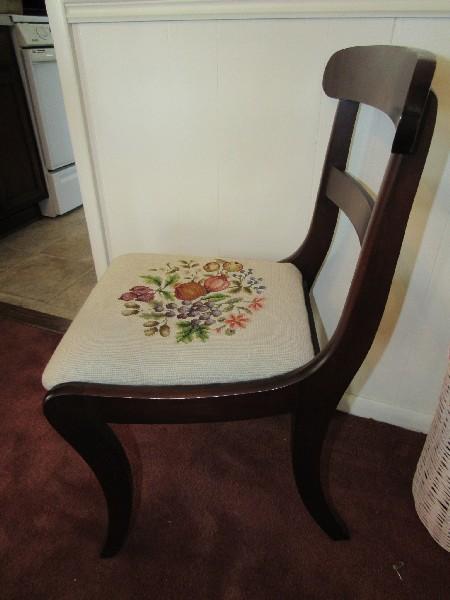 Wooden Vintage Child's Chair Front Upholstered Seat 2 Ladder Back, Curved Feet