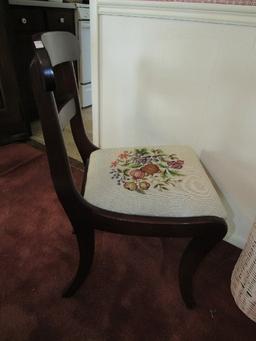 Wooden Vintage Child's Chair Front Upholstered Seat 2 Ladder Back, Curved Feet