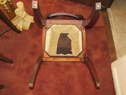 Wooden Vintage Child's Chair Front Upholstered Seat 2 Ladder Back, Curved Feet