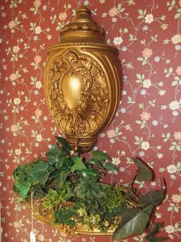 Ornate Gilded Design Scroll/Floral Oval Center Wall Décor, Scroll/Floral Planter Wall Mounted
